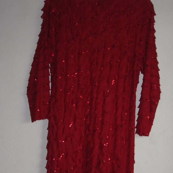 ANTTHONY Original Red Ruffled 3/4 Length Sleeve Holiday Tunic with Sequi… - Picture 3 of 5